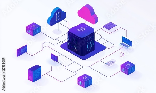 Hybrid Cloud Integration Architecture with AI in Data Center, On-Premises Infrastructure, Seamless Tech Connection