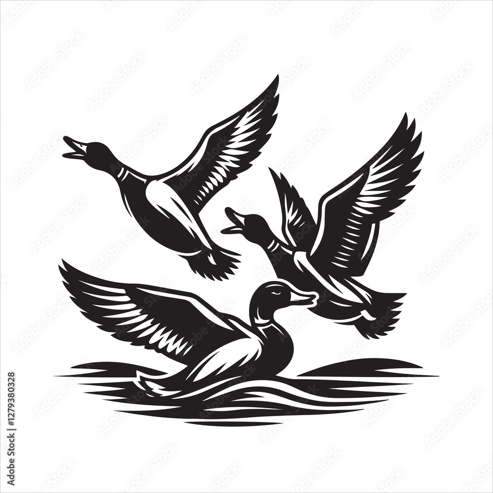Obraz premium vector duck flying, sitting and howling