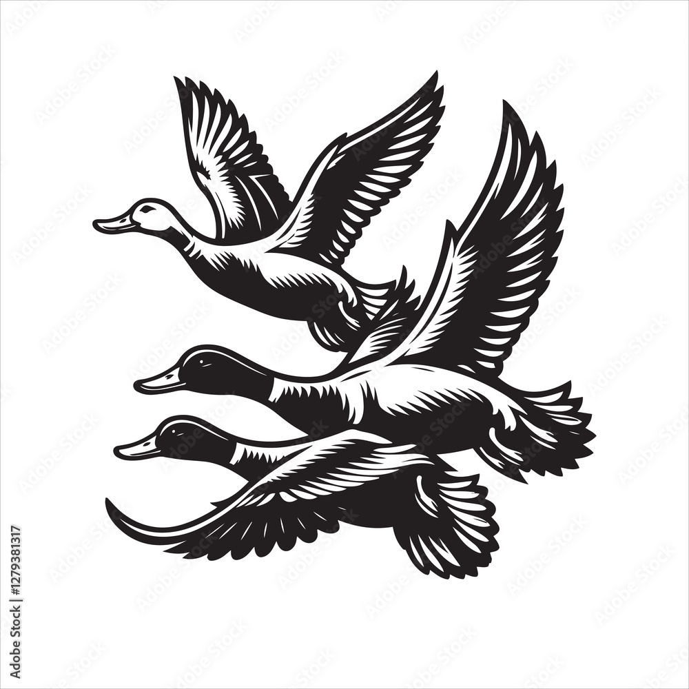 Obraz premium vector duck flying, sitting and howling