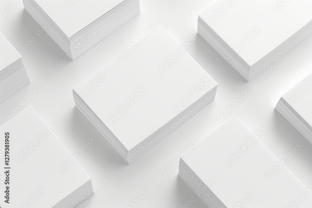 Fototapeta premium A collection of white business cards is displayed on a clean white surface, showcasing a minimalist design ideal for branding and professional networking
