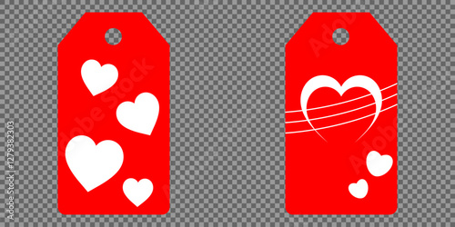 Set blank white paper price tags or gift tags. Set of gift or price tags shapes with hearts and love. Vector templates for cutting. Valentine's Day tag stencils. Mock up paper price tags or gift tags