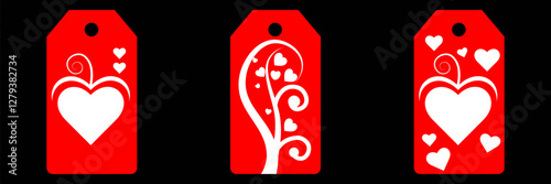 Set blank white paper price tags or gift tags. Set of gift or price tags shapes with hearts and love. Vector templates for cutting. Valentine's Day tag stencils. Mock up paper price tags or gift tags
