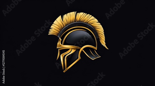 Spartan Greek gladiator gold helmet armor flat vector icon