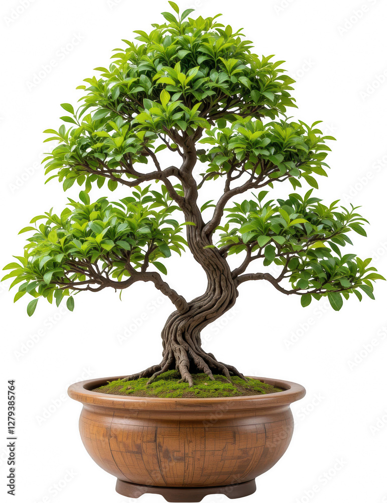 Obraz premium Lush Green Bonsai Tree in Elegant Brown Pot Tranquil Zen Garden Plant