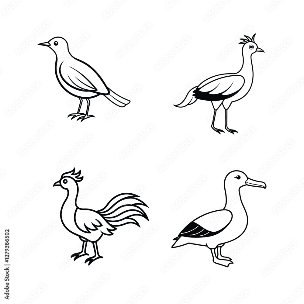 Fototapeta premium Set of bird line art 