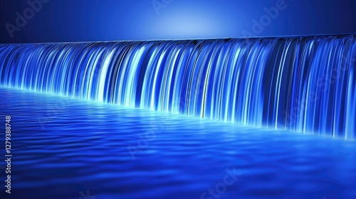 Blue waterfall, night scene, ethereal glow.  Possible use Desktop wallpaper or nature photography