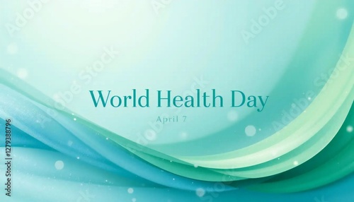 Elegant World Health Day illustration featuring a smooth blue and green gradient background with soft flowing curves