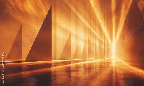 Radiant Golden Light Rays with Geometric Shapes Abstract Background for Inspirational Themes and Futuristic Designs