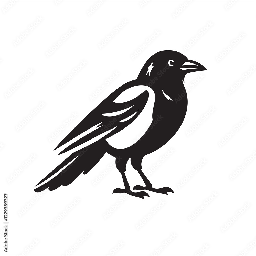 Vector magpie silhouette black and white Vector magpie silhouette black and white