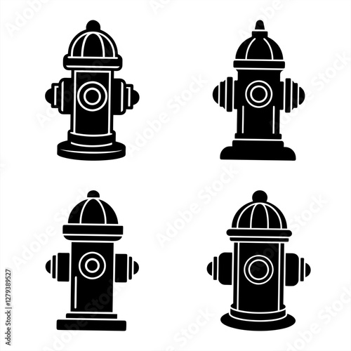 Fire Hydrant Silhouette Vector Icon Set Perfect for Emergency & Safety Icons.