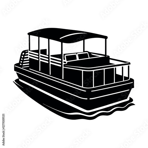 Digital Pontoon Boat Silhouette Vector Collection