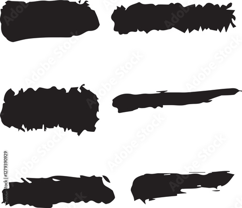 Vector collection of artistic grungy black paint hand made creative brush stroke set isolated on white background.