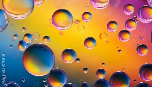 abstract pc desktop wallpaper background with flying bubbles on a colorful background. photo