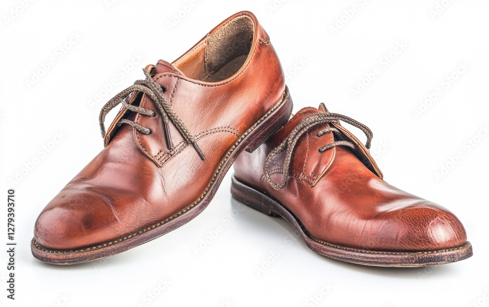 Stylish brown leather shoes on a white background, showcasing elegance and craftsmanship for various occasions Stylish brown leather shoes on a white background, showcasing elegance and craftsmanship for various occasions