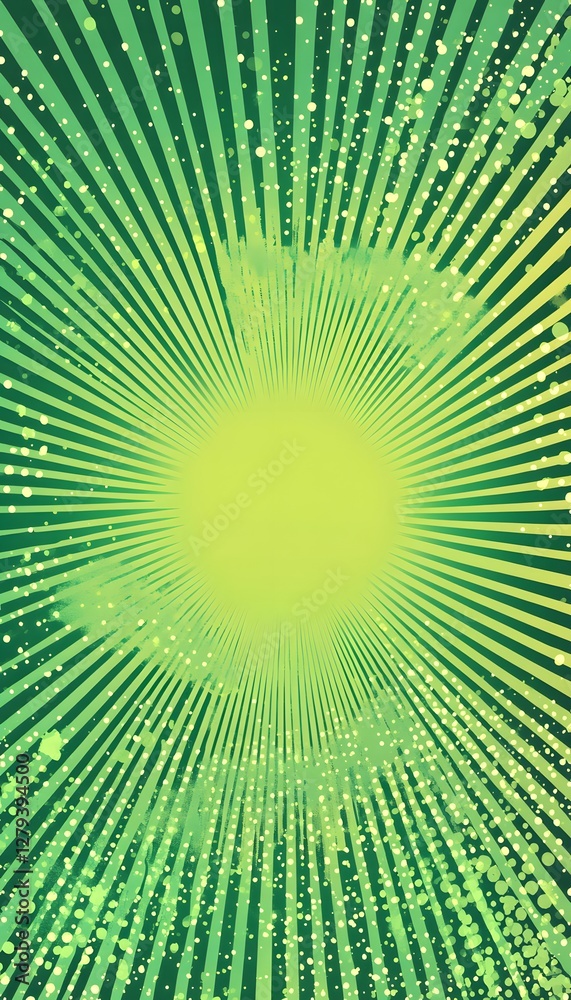 Obraz premium Bright green sunburst design featuring a radial burst effect