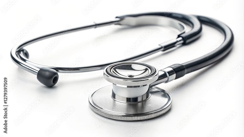 Close-up Stethoscope Chrome, Black Tubes, Medical Concept, High-Key Lighting, Product Shot Medical Equipment, Healthcare Close-up Stethoscope Chrome, Black Tubes, Medical Concept, High-Key Lighting, Product Shot Medical Equipment, Healthcare