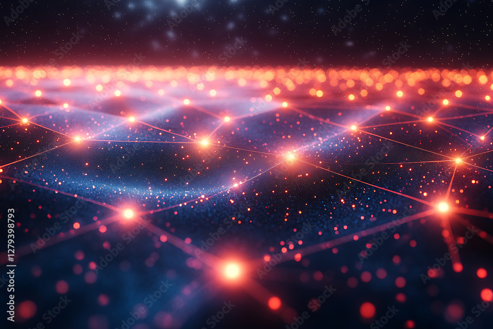 Obraz premium A futuristic abstract background featuring a grid of glowing triangles on a deep blue and black backdrop. 