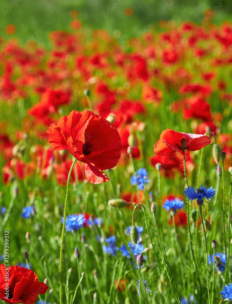 Fototapeta premium Blue Cornflowers and Red Poppies