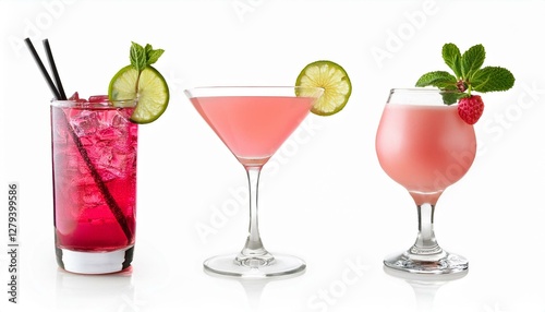 Variety of pink cocktails isolated on white background  photo