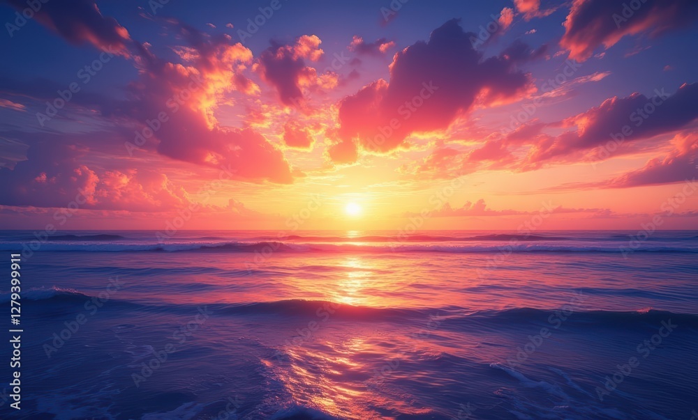 Stunning sunset over tranquil ocean waves Stunning sunset over tranquil ocean waves
