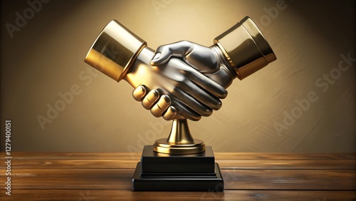 Golden Handshake Trophy Award on Black Base – Symbol of Business Partnership and Corporate Recognition