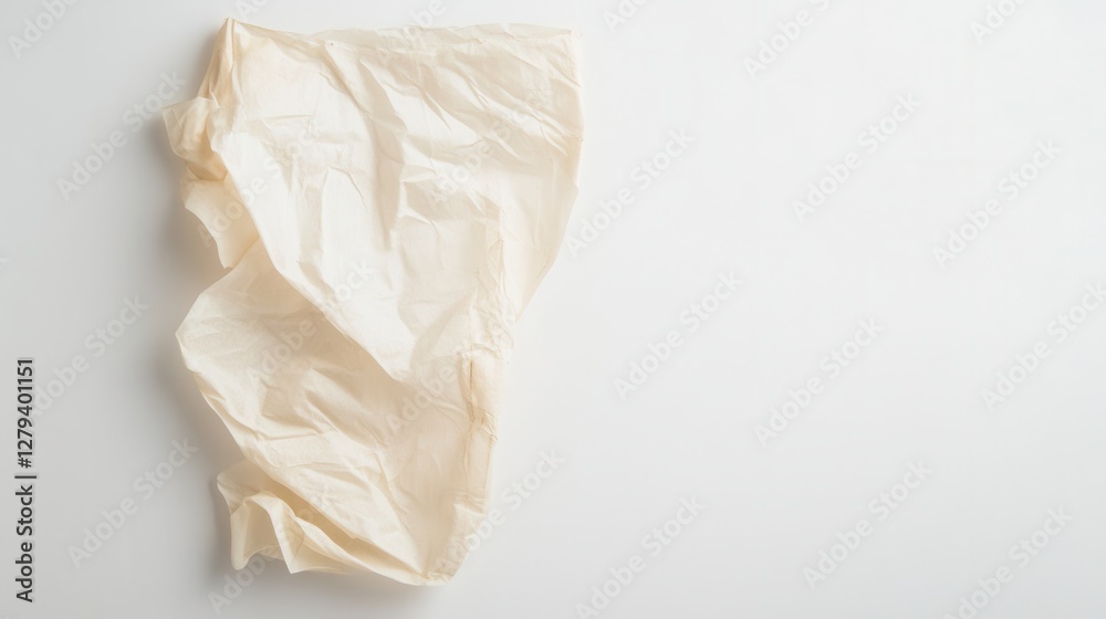 Obraz premium A white bag rests on a surface, accompanied by a piece of paper placed on top, showcasing a simple yet intriguing arrangement.
