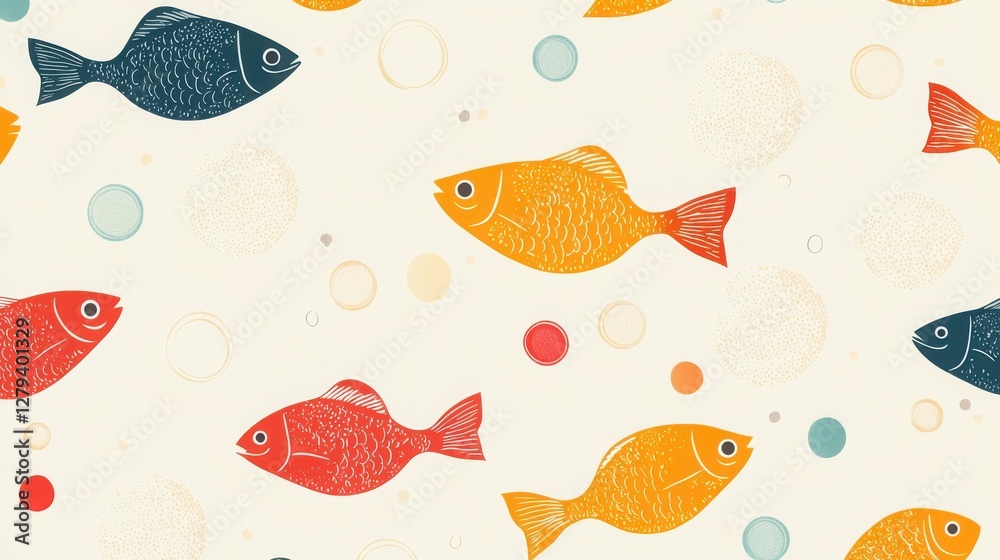 A cheerful underwater scene with colorful fish swimming amongst pastel bubbles. Perfect for a summery, playful design. A cheerful underwater scene with colorful fish swimming amongst pastel bubbles. Perfect for a summery, playful design.