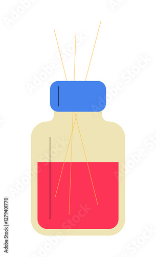 Reed Diffuser Bottle In Flat Vector Illustration Symbolizing Aromatherapy, Home Fragrance, And Relaxing Ambiance, Isolated On White Background