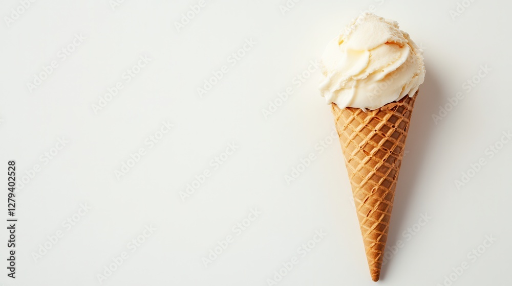 A delightful ice cream cone featuring a single, colorful scoop of creamy ice cream, perfect for a sweet treat on a warm day.