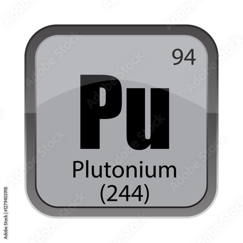 Pu ninety four. Plutonium 244 label. Vector chemical tile. Gray periodic block.