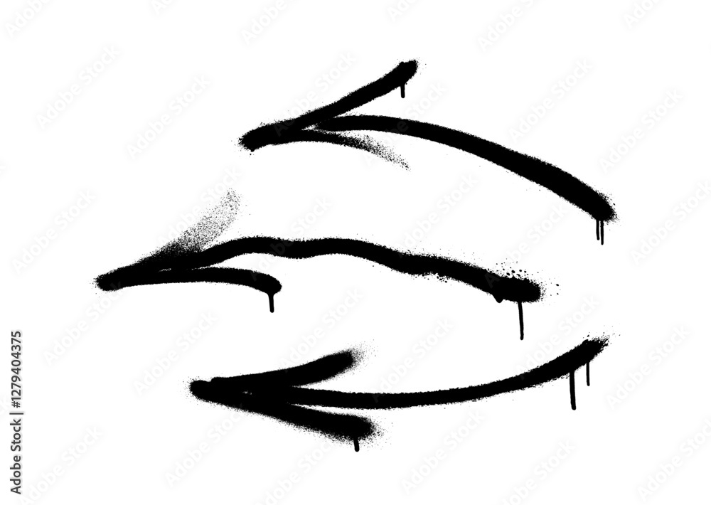 Graffiti arrows with overspray in black over white.