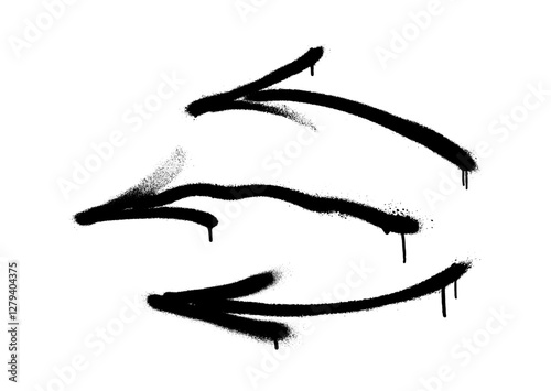 Graffiti arrows with overspray in black over white.
