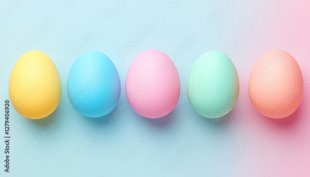 Four eggs are arranged in a neat row against a vibrant pink and blue background, creating a visually appealing composition. Four eggs are arranged in a neat row against a vibrant pink and blue background, creating a visually appealing composition.