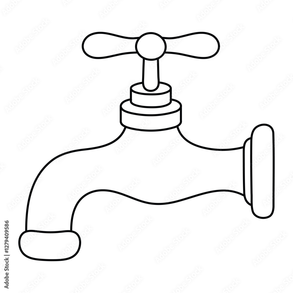 Water tap vector illustration. Faucet icon in doodle style. Black outline isolated on white background. Water tap vector illustration. Faucet icon in doodle style. Black outline isolated on white background.