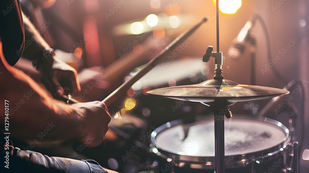 Obraz premium Electrifying Live Music Performance on Stage with Captivating Blurred Crowd