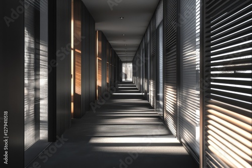 Contemporary office hallway. AI generated illustration.