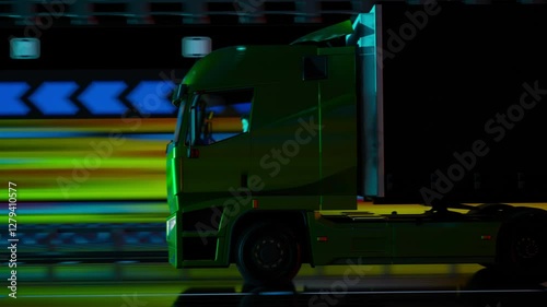 Autonomous electric truck drives through tunnel