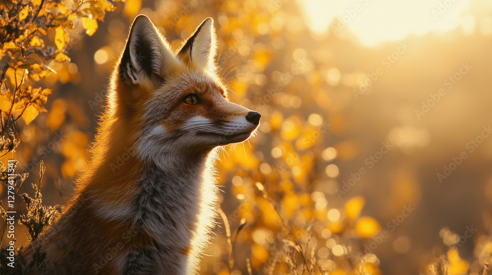 Obraz premium Captivating red fox portrait in the enchanting forest at sunset nature photography warm atmosphere