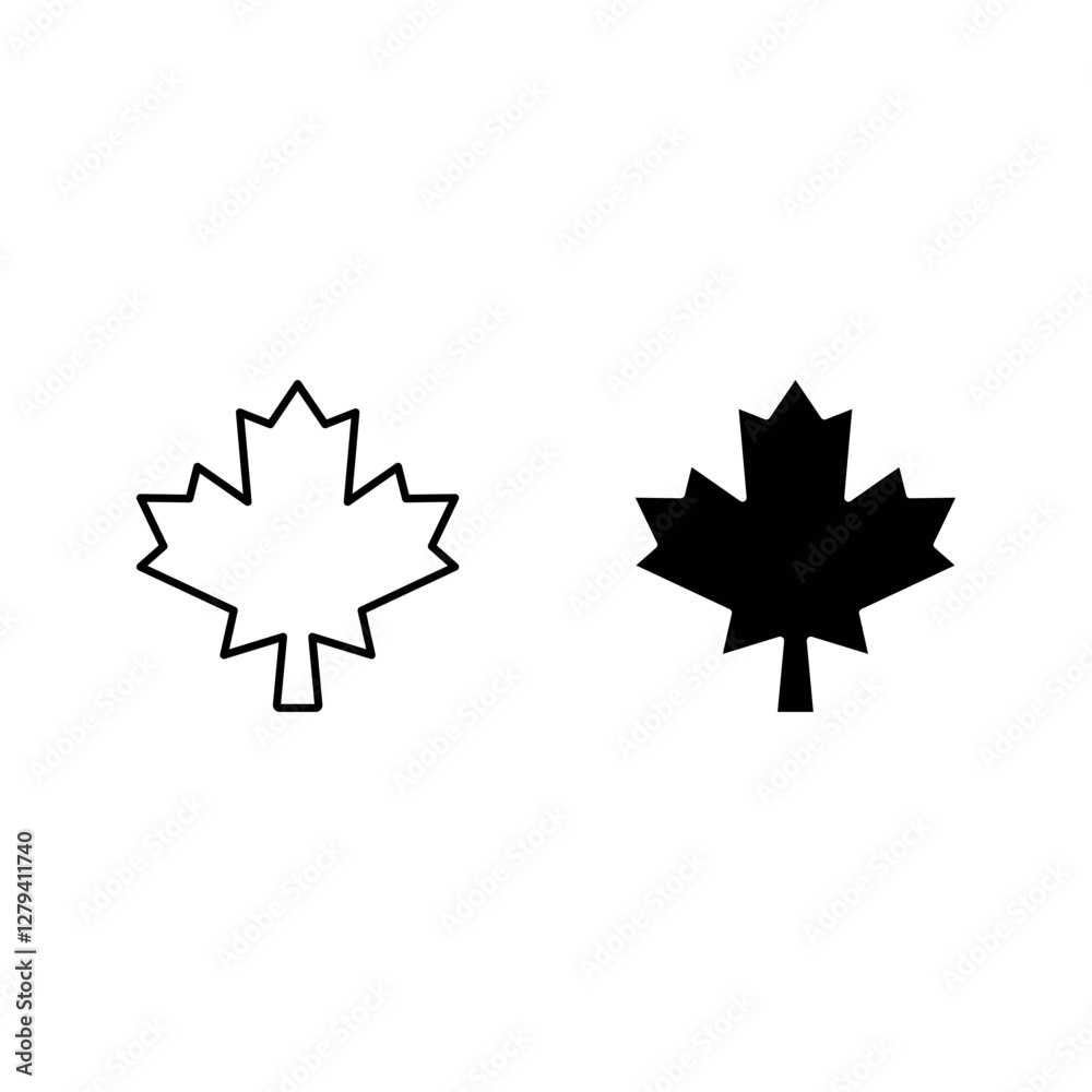 Maple leaf icon set color editable on white background Maple leaf icon set color editable on white background