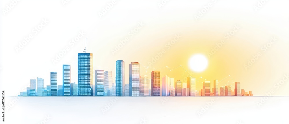 A vibrant city skyline at sunset, featuring modern skyscrapers in various shades, blending into a bright, warm atmosphere. A vibrant city skyline at sunset, featuring modern skyscrapers in various shades, blending into a bright, warm atmosphere.
