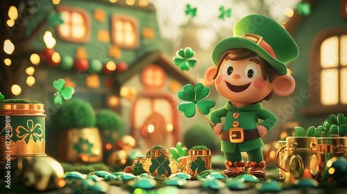 Playful St. Patrick's Day Composition with Kawaii Leprechaun