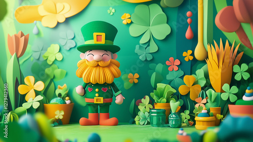 A playful St. Patrick's Day composition with leprechauns and clovers