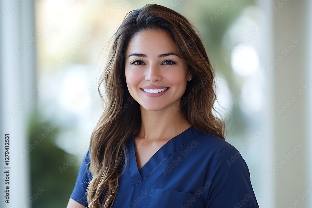 Compassionate Female Doctor with Long Brown Hair Compassionate Female Doctor with Long Brown Hair