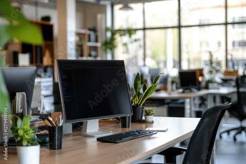 Wallpaper Mural Coworking office interior with computer. AI generated illustration. Torontodigital.ca