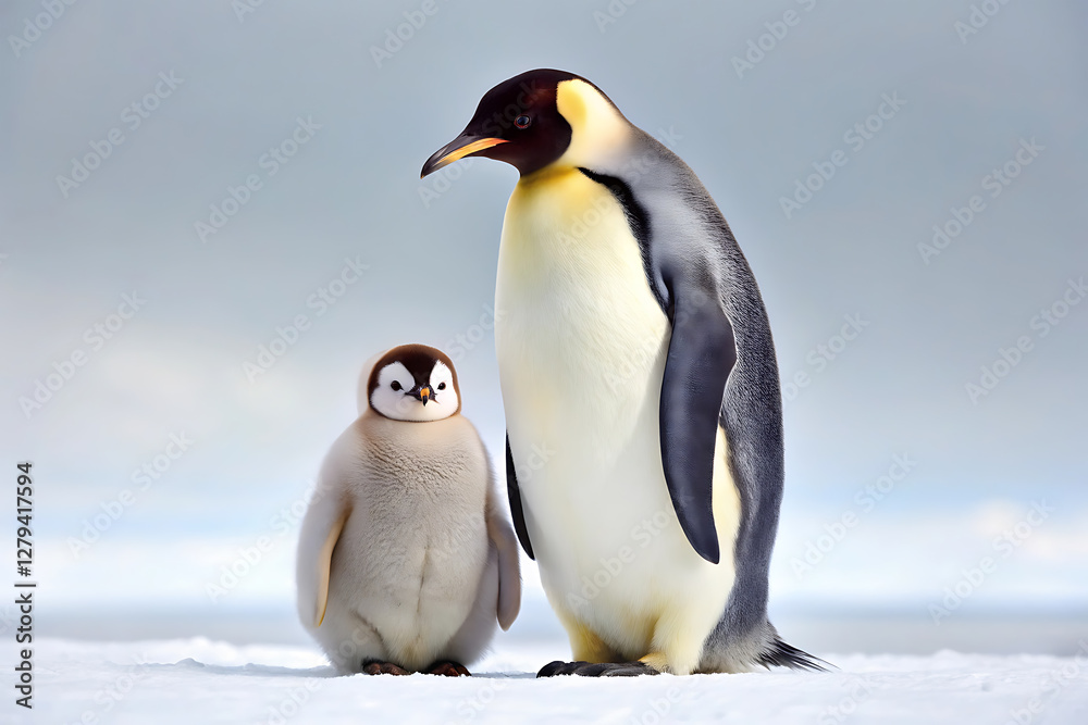 Fototapeta premium king penguin in antarctica gray backdrop