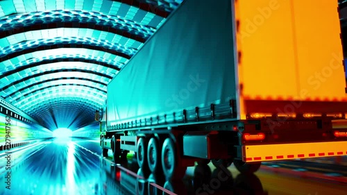 Autonomous electric truck drives through tunnel