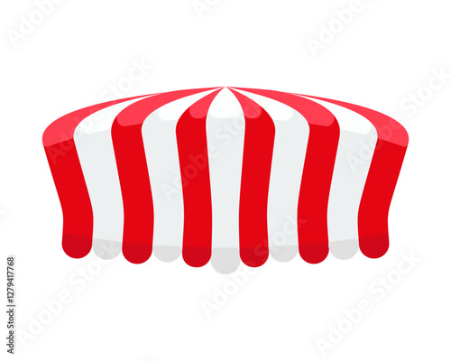 Striped awning for store, restaurant, hotel. Market stall cover, cafe, shop. Striped roof with red and white stripes.