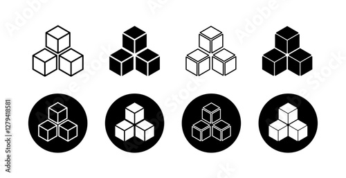 Ice Cube or Sugar cube icon set. Vector Illustration