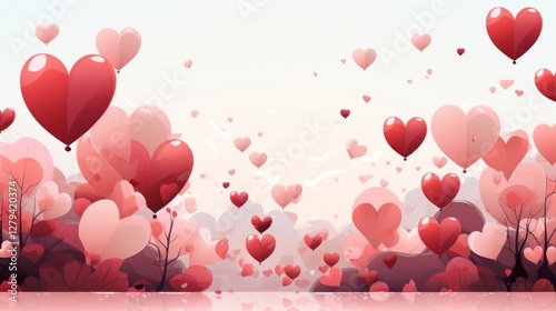 Heart Balloons Floating Over Romantic Landscape: A Valentine's Day Dream