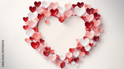 A Heartfelt Valentine's Day Design:  Red, Pink, and White 3D Hearts Forming a Large Heart Shape.